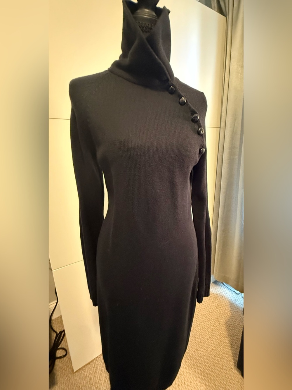 Ralph Lauren Black Asymmetric Button-Detail Long Sleeve Dress